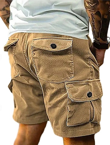  Herren Cargohose Cargohosen Cargo-Shorts Shorts Freizeitshorts Cordshorts Tasche Strukturiert Einfarbig Einfach Komfort Knielang Lässig Outdoor Streetwear Mode Streetwear Blau Schwarz Unelastisch