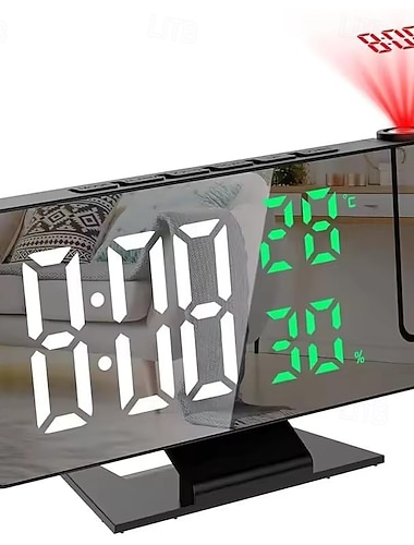  digitale vekkerklokker, projeksjon på takvegg digitalklokke med 180° roterbar projektor RGB nattlys, projeksjonsvekkerklokker for soverom, automatisk dimmer LED-bordklokke for soverom