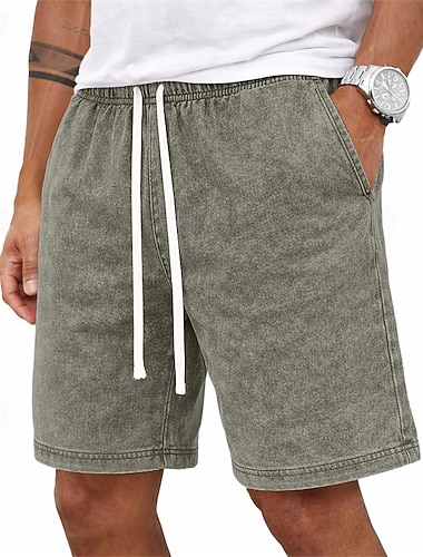  Homens Calção Shorts de verão Shorts casuais Shorts com lavagem ácida Bolsos Cintura elástica Lavado Conforto Respirável Comprimento do joelho Casual Ao ar livre Praia Férias Moda Azul Preto
