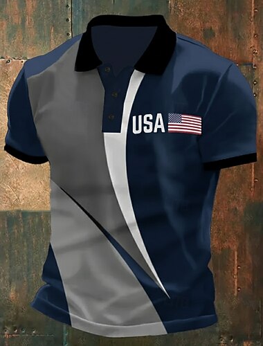  4 يوليو 2026، الذكرى 250 رجالي علم الولايات المتحدة الأمريكية قمصان البولو كم قصير قمصان البولو قميص بياقة كاجوال ملابس الرياضة ملابس المهرجان Buttons الصيف الربيع أزرق رمادي