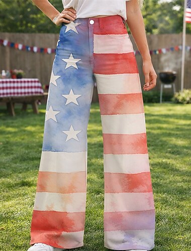  250. rocznica USA Retro / vintage 1970 Spodnie Spodnie z szerokimi nogawkami Hipisowskie Dyskoteka Wysoka talia Strój na bal maskowy Damskie Bal maskowy 4 lipca Dzień Niepodległości Dla dorosłych
