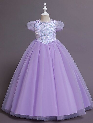  フラワーガールドレス 女の子 フォーマルドレス 結婚式の服装 パーティー 結婚式 フォーマル プリンセス 美しい 甘い スパンコール パッチワーク 純色 半袖 クルーネック ブルー ピンク 4年以上