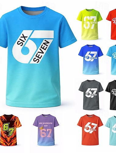  Unisex Ragazzi 3D Grafico Gradiente di Colore Gergo divertente 67 Maglietta Manica Corta Stampa 3D Estate Primavera Sport Moda Streetwear Bambini 4-12 Anni Girocollo Casuale Quotidiano All'aperto