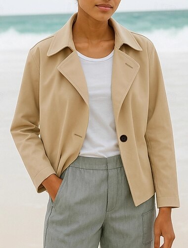  Dames Blazer Vrijetijdsjas Comfortabel Paillet Modieus Casual Effen Straat Alledaagse kleding Uitgaan Weekend Kort Puntige revers Normale pasvorm Lange mouw bovenkleding Zwart Hemelsblauw Bruin