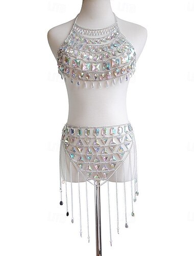  Samba Dancewear Iriserende Edelsteen Gouden Ketting Buikdans Set Prestatie Kostuum