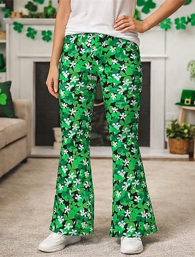  St. Patrick 2026 Retro Vintage 1970er Hose Schlaghosen Hippie Disco Hohe Taille Kostüm Damen St. Patrick's Day Party Festival Erwachsene Hose