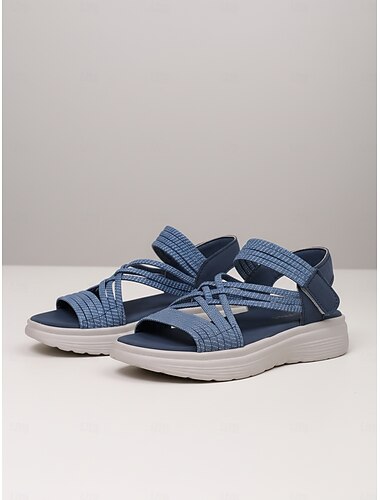  صنادل نسائية زرقاء مريحة للمشي - صنادل رياضية خفيفة الوزن للمشي في الهواء الطلق والسفر والإجازات والاستخدام اليومي