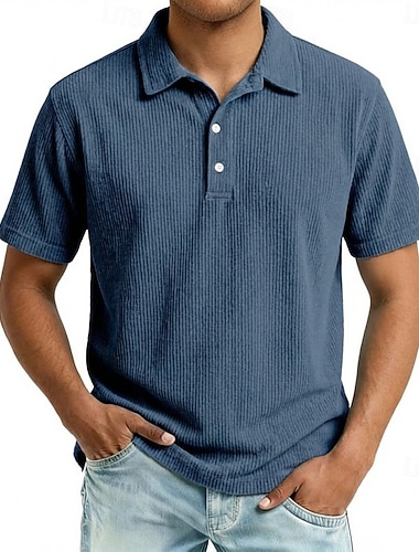  Herren Cordhemd Poloshirts Lässig Straße Revers Kurzarm Basic Modern Einfach Knöpfe Sommer Frühling Ganzjahres Normale Passform Blau Schwarz Weiß Rote Marineblau Purpur Cordhemd