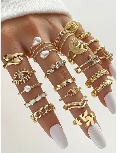  Sada dámských prstenů v bohémském stylu – slitina zlata a stříbra, různé designy, ideální pro běžné nošení i slavnostní příležitosti, moderní a jedinečné doplňky