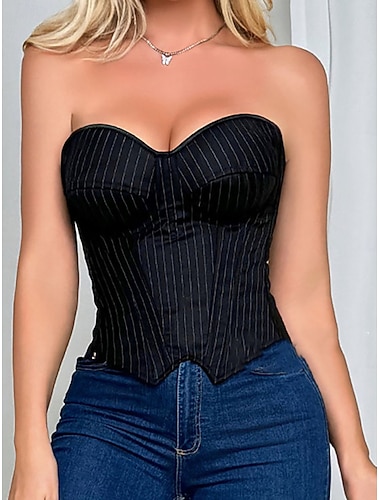  Damen Formende Unterwäsche Mode Sexy Gestreift Kordelzug Reißverschluss Täglich Heim Urlaub Ärmellos Schulterfrei Schwarz Dunkelblau Frühling Herbst Normale Passform