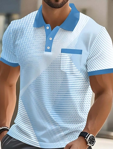  Herren Geometrisch Polo Kurzarm Polo-Shirts Hemden mit Kragen Business-Casual Outdoor Athleisure Alltagskleidung 3D-Druck Knöpfe Frühling & Sommer Blau Rote Braun
