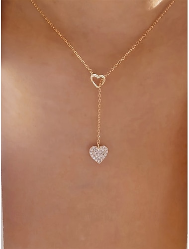  Damesketting met hartvormige hanger, verguld legering met kristallen details, perfect als Valentijnsdagcadeau, voor bruiloften en dagelijks gebruik.