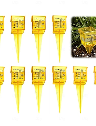  10 stk. regnmålere, 1,8" sprinklerregnmåler med bred åpning, knallgult utendørs vannmålerverktøy for plen, hage, potteplanter