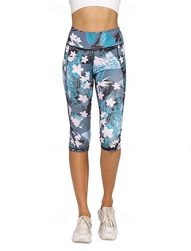  Damskie Spodnie do jogi Boczne kieszenie Podnoszenie pośladków Wyszczuplenie brzucha Wysoka talia Pilates Trening w siłowni Bieganie Rajstopy Legginsy capri Doły Nadruk Czarny + różowy + zielony