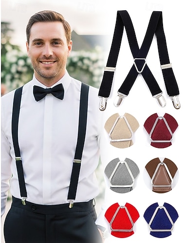  bretelle elastiche in poliestere da uomo: vari colori, materiale elastico, eleganti e comode per matrimoni, cene ed eventi formali