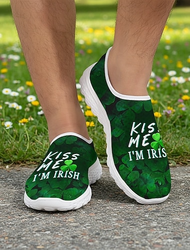  St. Patrick's Day Herren-Sneaker zum Hineinschlüpfen – leichte, weiche Freizeitschuhe mit weicher Sohle für irische Feste, Paraden, Reisen, Freizeit und Alltag
