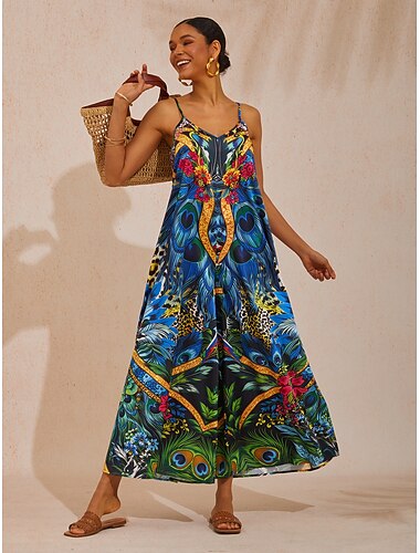  Dschungel-Party-Jumpsuit aus seidigem Satin und Federn