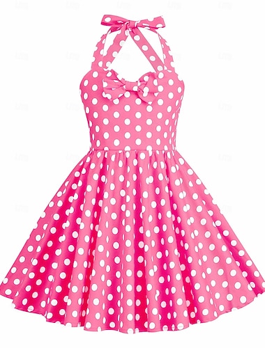  1950-tallet Hepburn Retro / vintage Middag A-linje kjole Swing kjole Flare kjole Ermeløs Polkadotter A-linje Kostyme Jente Karneval Maskerade Feriereise Hverdag Barne Kjole Hjemkomstkjoler Vår sommer