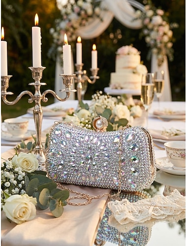  Dame Jente Kobling Evening Bag Clutch vesker Legering 2 stk vesken sett Fest / aften Utdrikningslag Bryllupsfest Glimmer Krystalldetaljer Helfarge Geometrisk Strass Blå Sølv Gjennomsiktig