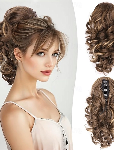  Clip-in-Pferdeschwänze für Damen – 30 cm lange lockige Pferdeschwanzverlängerung, gewellte Pferdeschwanz-Haarverlängerungen, synthetische Haarverlängerungen für den Pferdeschwanz,