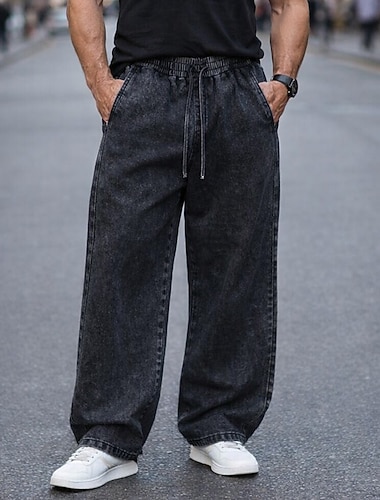  Homens 100% Algodão Corredores Calças Calças largas Calça casual Com Cordão Cintura elástica Perna reta Côr Sólida Conforto Comprimento total Casual Diário Ao ar livre Moda Roupa de rua Preto Marron