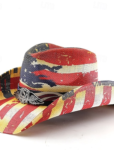  250e anniversaire des États-Unis Rétro Vintage Far West Chapeau de Cowboy Chapeau de cow-girl Cowgirl Cow-boy Cowboy de l'Ouest Déguisement Unisexe Mascarade 4 Juillet Soirée Jour de l'indépendance