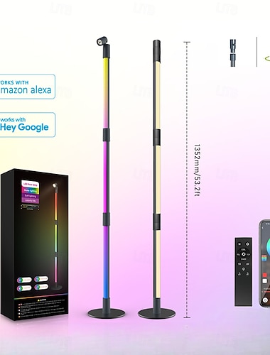  1/2 stk. avtakbar LED RGB-gulvlampe, Bluetooth-app &fjernkontroll, justerbar leselampe for soverom, stue, spillrom, kontor, stemningsbelysning, dekorativ gulvlampe