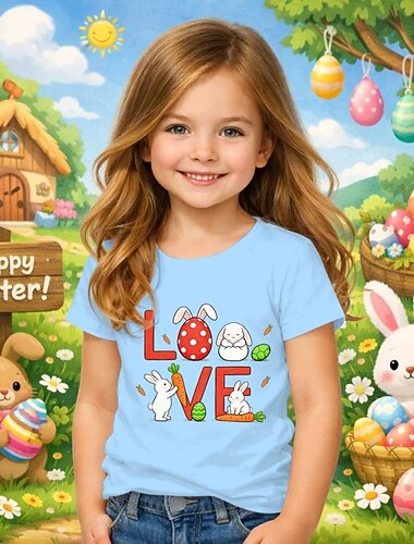  Pasen Voor meisjes 3D Grafisch Konijn T-shirt Korte mouw 3D-afdrukken Zomer Lente Sport Modieus Streetwear Kinderen 4-12 jaar Strakke ronde hals Casual Dagelijks Buiten Normale pasvorm