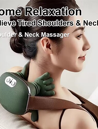  Massageador de pescoço com pressão dos dedos, massageador aquecido para costas e ombros, massagem elétrica de amassamento no pescoço, massagem profunda para relaxamento muscular.