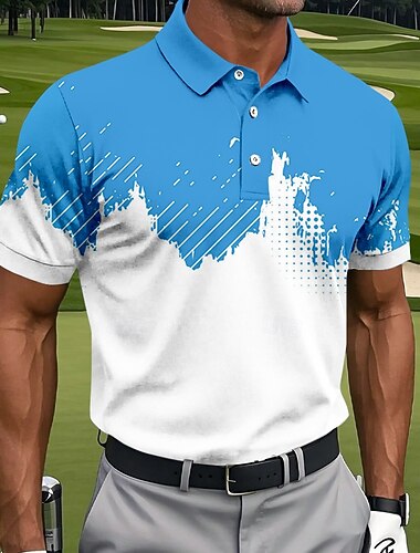  Férfi Geometriai Golf Sportpólóingek Rövid ujjú Pólóingek Galléros ingek Alkalmi Sportruházat Gombok Nyár Medence Rubin Égszínkék