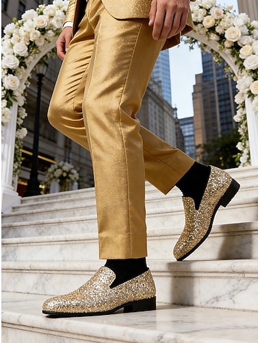  Gullglitter-pensko til herre – premium design for formelle bryllup og glamorøse arrangementer