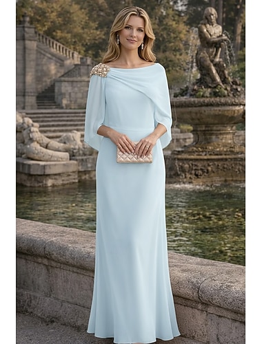  Linea ad A Abito Lunghezza al pavimento Abito da invitata a nozze Abito Formale Abito da sera Abito da cerimonia per signora Manica 3/4 Scollo a Barca Elegante Semplice Minimalista Formale Chiffon
