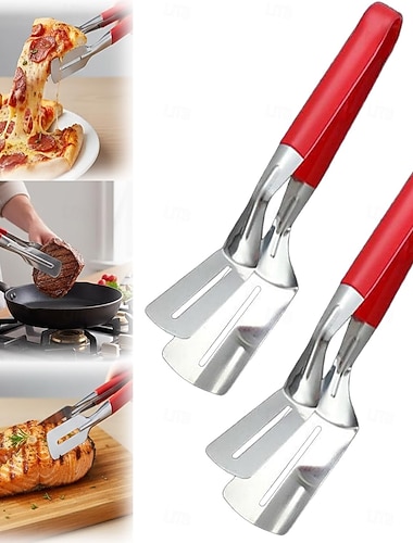  2 kpl ruostumattomasta teräksestä valmistettu grilliklipsi, kalanpaistolastalla luistamaton ja mukava ote, sopii kalan, munien, pizzan, pihvin ja ranskalaisten kääntämiseen, ihanteellinen kotiin ja