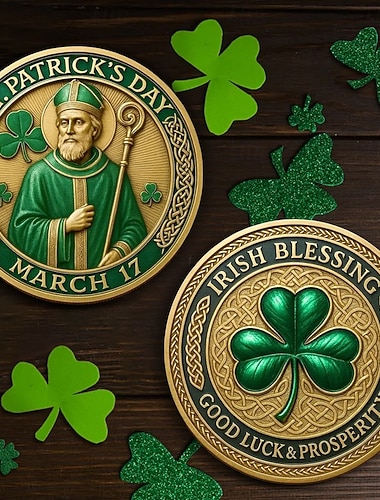  St. Patrick's Day Glücksmünze, Gedenk-Kleeblatt &Hufeisenmotiv, irischer Glücksbringer, Souvenir zum 17. März