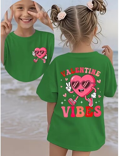  Valentijnskaarten Voor meisjes 3D Hart Grafisch T-shirt Korte mouw 3D-afdrukken Zomer Lente Sport Modieus Streetwear Kinderen 4-12 jaar Strakke ronde hals Casual Dagelijks Buiten Normale pasvorm