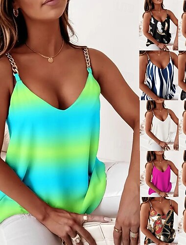  Damen Tank Top Druck Ombre Blumen Buchstabe Bohemien Mode Stilvoll Ärmellos V Ausschnitt Normale Oberteile Täglich Ausgehen Wochenende Blau Schwarz Purpur Grün Khaki Sommer Frühling