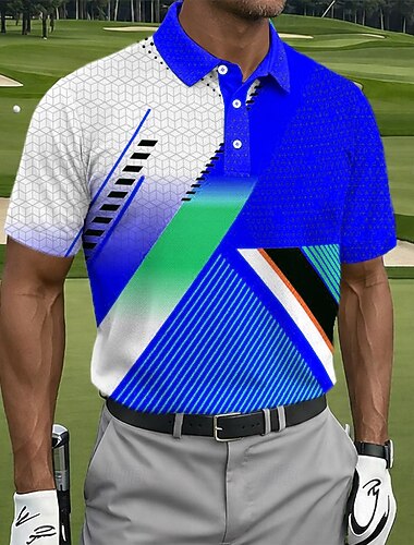  Voor heren Meetkundig Golf Sport Poloshirts Korte mouw Poloshirt Overhemden met kraag Casual Sportkleding Knop Zomer Lente blauw Geel Rood