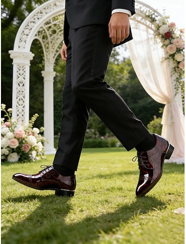  Oxford-schoenen van lakleer voor heren - rood en zwart, ideaal voor formele evenementen en feesten