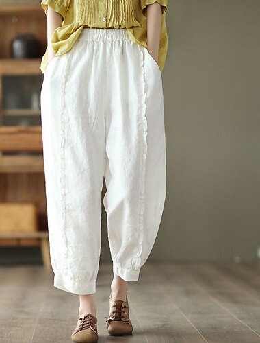  Damen Haremshose Urlaub Vintage Basic Knöchellang Hohe Taille Einfach Rüsche Komfort Dehnbar Schwarz Weiß Braun Kaki Sommer Frühling Herbst Lässiger Schnitt