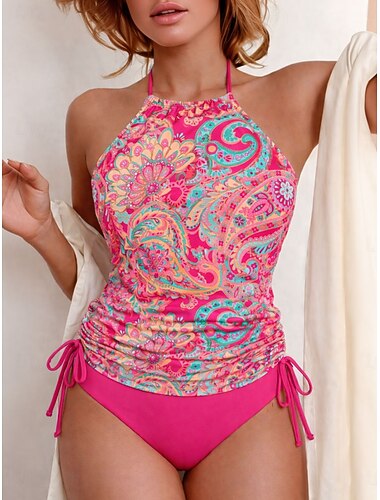  Mujer Bañadores Tankini 2 piezas Pícaro Traje de baño Correa Vacaciones Ropa de playa Floral Graphic Cuello halter Sin Mangas Trajes de baño