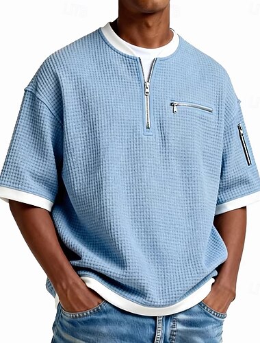  Miehet Vohveli T-paita T-paita Lyhythihainen Henley Kesä Kevät Kevät kesä Yhtenäinen väri Muoti Suunnittelija Vapaa-aika Monitaso väärennetty kaksiosainen Kausaliteetti Päivittäin ulko- Sininen