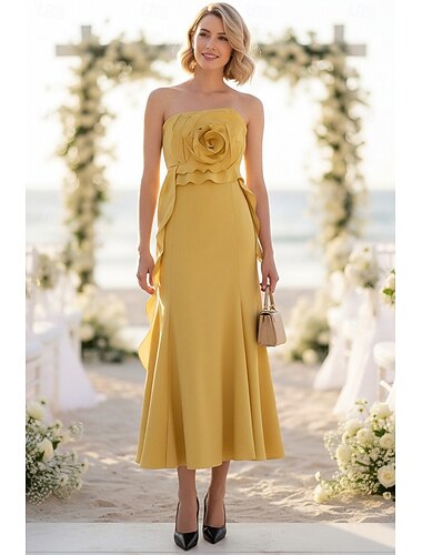  Krój A Do kostki Sukienka na imprezę Sukienka koktajlowa Sukienka dla gościa weselnego Sukienki dla gości weselnych Elegancja Codzienny Bez rękawów Bez ramiączek Impreza w ogrodzie Ślub z Kwiaty 3D