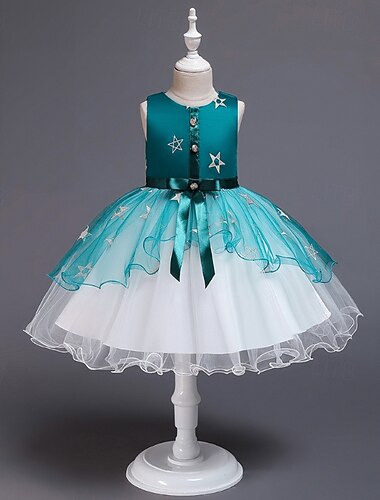  Brudnäbbsklänning Flickor Högtidlig klänning Bröllopskläder Fest Bröllop Formell Förtjusande Formell Skön Lappverk Nät Stjärna Ärmlös V-hals Svart Rodnande Rosa 4 år +