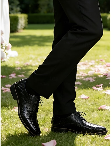  Herenschoenen van zwart imitatieleer met textuur - elegant veterontwerp voor formele gelegenheden en kantoorkleding