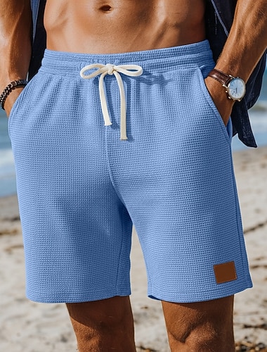  Herren Waffel-Shorts Shorts Sommershorts Freizeitshorts Kordelzug Tasche Elastischer Bund Einfach Komfort Atmungsaktiv Kurz Outdoor Strand Urlaub Sport Lässig Schwarz Weiß Mikroelastisch