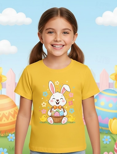  Pasqua Ragazze 3D Grafico Coniglio Maglietta Manica Corta Stampa 3D Estate Primavera Sport Moda Streetwear Bambini 4-12 Anni Girocollo Casuale Quotidiano All'aperto Vestibilità regolare