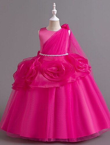  フラワーガールドレス 女の子 フォーマルドレス 結婚式の服装 パーティー 結婚式 フォーマル 愛らしい フォーマル 美しい パッチワーク メッシュ 純色 ノースリーブ クルーネック ブルー ピンク 4年以上