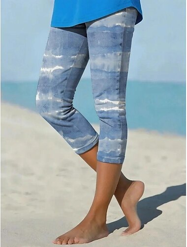  Dame Tynd capri shorts Aktiv Ferie Hawaiiansk Calf-længde Naturlig Udendørs Åndbart Sport Elastisk Afslappet Daglig Indendørs Blå Orange Sommer Forår Efterår Regulær