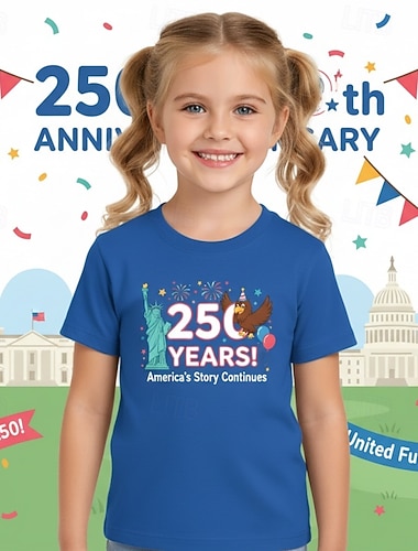  Ragazze 3D Grafico 250° anniversario Maglietta Manica Corta Stampa 3D Estate Primavera Sport Moda Streetwear Bambini 4-12 Anni Girocollo Casuale Quotidiano All'aperto Vestibilità regolare
