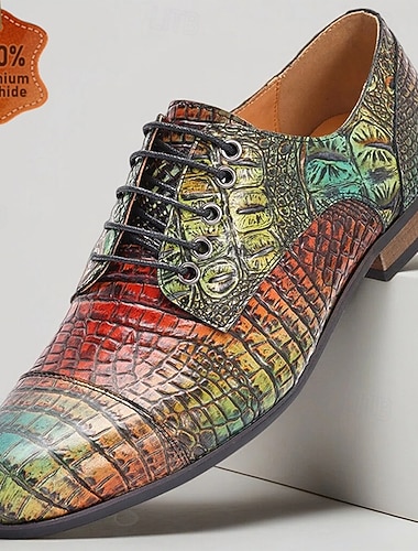  Fargerike herresko i skinn – flerfarget krokodillemønster, unike og dristige sko til bryllupsfester og formelle anledninger